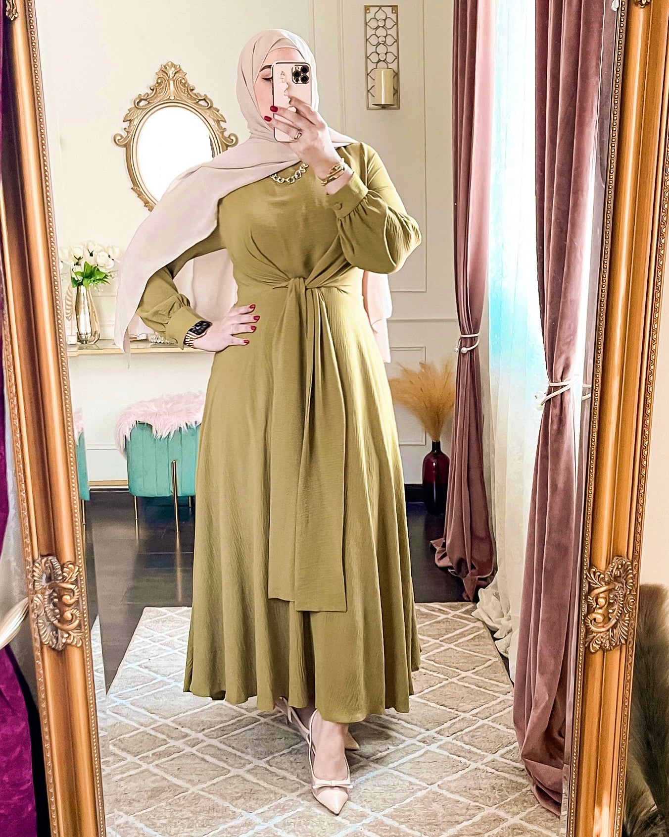 Olive green Modest dress – Yussra's Style
