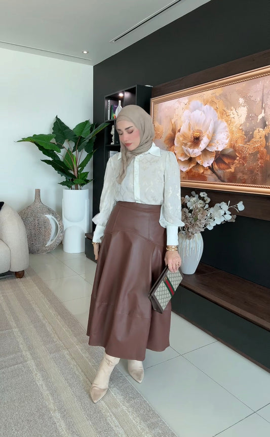 Leather midi skirt