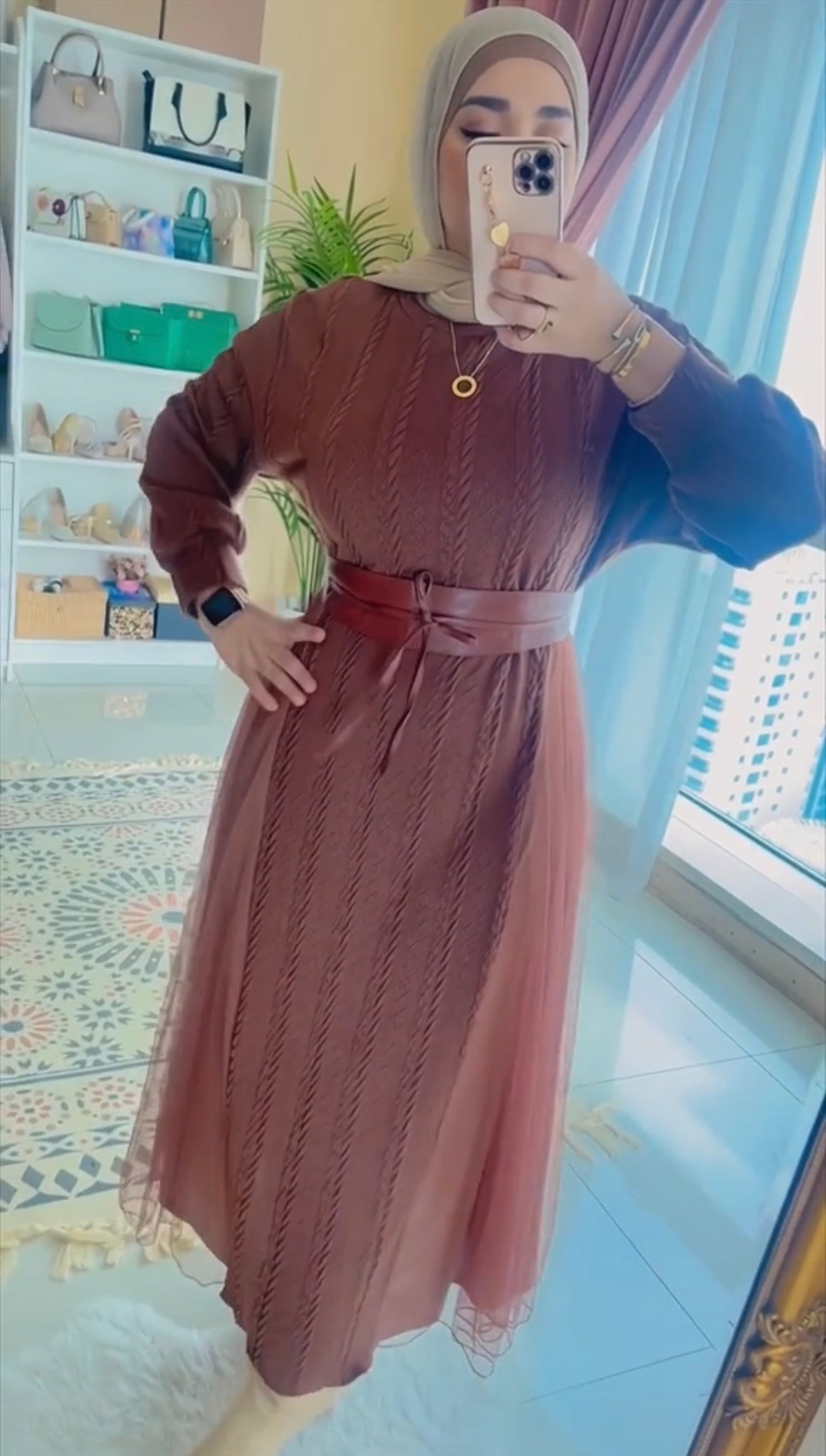 Winter dress with belt