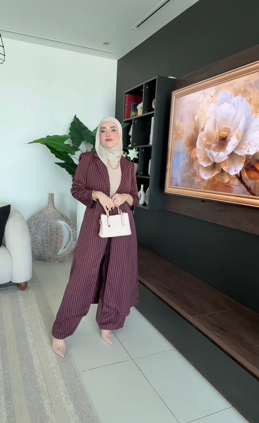 Wide leg trousers and long top set