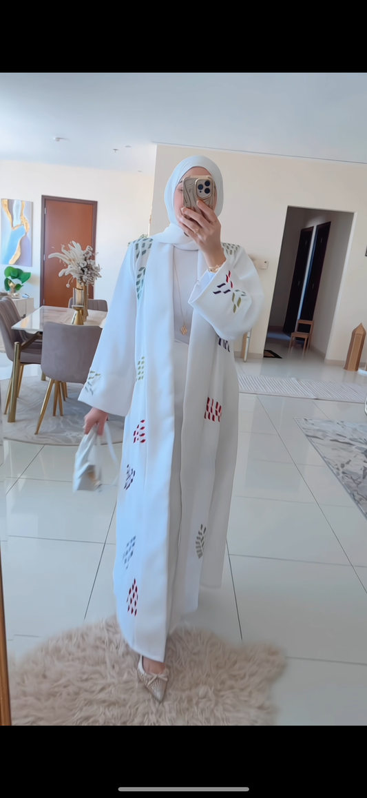 Embroidered White Abaya