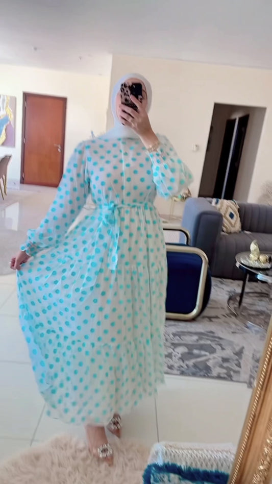 Polka dots modest dress